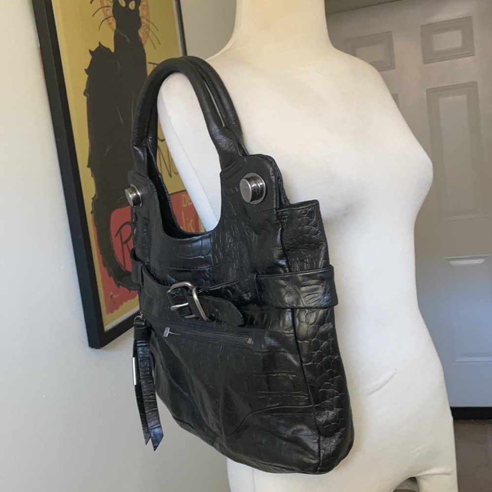 Foley + Corinna Black Leather Mock Croc Jet Set Bag 😘 - Picture 7 of 11